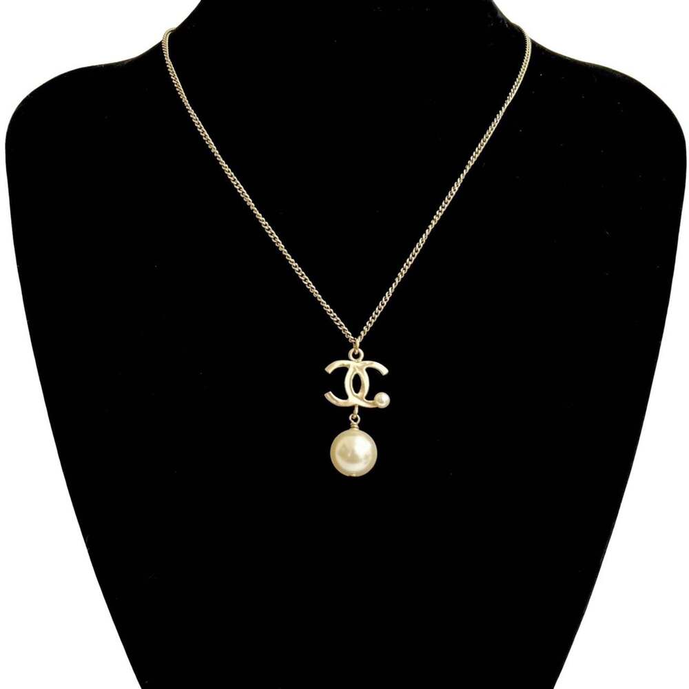 CHANEL Authentic Gold Pearl Logo Necklace - Picture 1 of 5